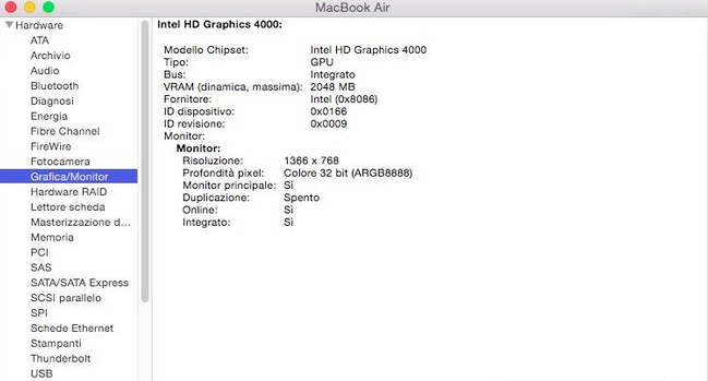 HD 4000 2048 MB VRAM Intel OS X 集成显卡去驱动