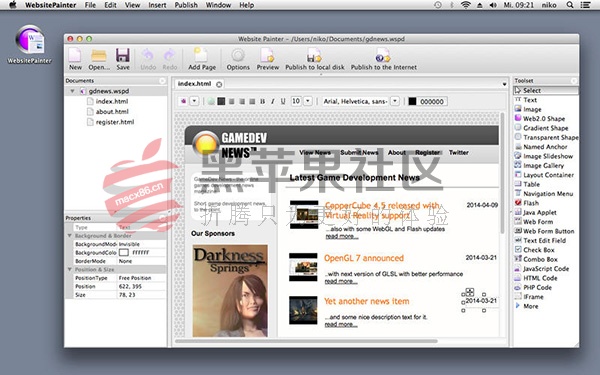 WebsitePainter for Mac v3.3.2 可视化网页开发工具 中文版