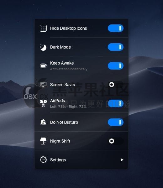 One Switch For Mac v1.27 最好用的系统功能快速设置工具-图片1