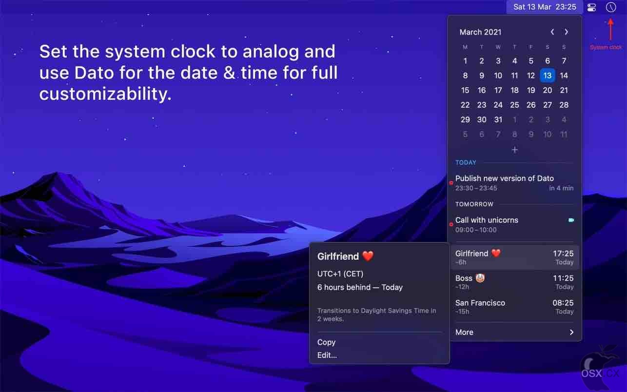 Dato For Mac v5.4.2 非常实用的菜单栏时钟工具